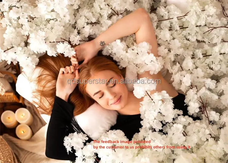 L-418 Wedding Table Tree Decoration Artificial Silk Flowers Stems Pure White Cherry Blossom Branches
