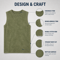 Débardeur en coton délavé style vintage avec col ras du cou côtelé, emmanchures côtelées, ourlet droit uni, style minimaliste, vert olive, sans manches