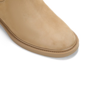 Stivali al ginocchio da donna in <span class=keywords><strong>camoscio</strong></span> marrone chiaro, con punta tonda e tacco basso, cinturino a doppia fibbia, stivali casual da equitazione per uso quotidiano - Product Image 5