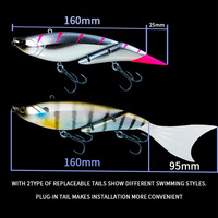 Nouveau leurre dur de simulation à 2 sections, 160 mm, 55 g, ABS, leurre artificiel bionique dur, leurre de grande taille, leurre de type minnow, wobbler articulé, leurre de type swimbait