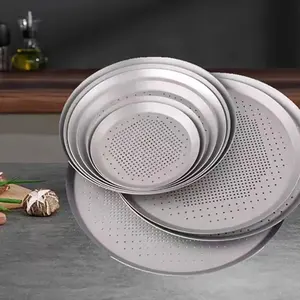 Aluminum Alloy Round Food restaurant pizza pan Pizza Crisper Pan Trays for Oven perforated hard anodied aluminum flat pizza pans