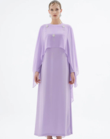 Robe de soirée turque modeste en satin 2026 avec broches en cristal détachables, cape élégante superposée, abaya longue droite, ensemble 2 pièces pour femme musulmane