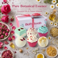 OEM ODM Label Pribadi Kustom Buatan Tangan Organik Fizzy Spa Bubble Vegan Relaksasi Minyak Esensial Cupcake Mewah Mawar Bunga Kering Mandi