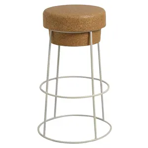 <span class=keywords><strong>Tabouret</strong></span> de <span class=keywords><strong>bar</strong></span> haut en liège de style unique et traditionnel avec cercle fer métal fait à la main rétro moderne pieds naturels bois noir - Product Image 3