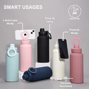 Magazzino della cina rifornito di nuove bottiglie di acqua sportiva con il supporto magnetico del telefono cellulare 650ml 1000ml tazza di vuoto a doppia parete