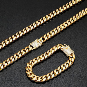 최고급 18K 금도금 스테인리스 스틸 체인 목걸이 12mm 쿠반 스테인리스 스틸 목걸이 - Product Image 2