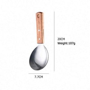 Cuchara de arroz de acero inoxidable con mango de madera, la más vendida en Asia, cuchara de cocina de mango corto para servir sopa y arroz en buffet - Product Image 4