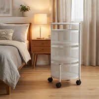 Panier de rangement moderne à 3 niveaux rotatif à 360° pour fruits et légumes avec roulettes, construction métallique durable