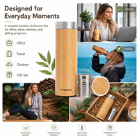 Cangkir Termos Bambu Ramah Lingkungan dengan Tutup, Mug Minuman Terisolasi yang Dapat Digunakan Kembali untuk Kopi, Teh, dan Air Sehari-hari