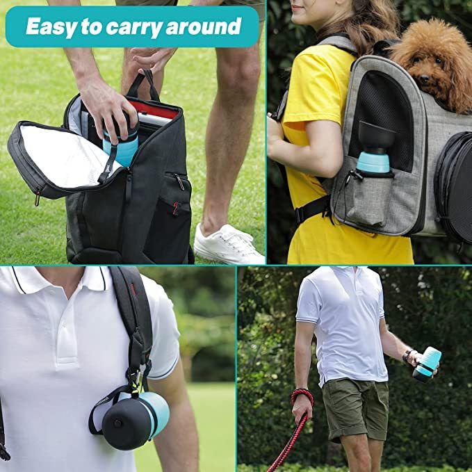 Botella de agua para perros de 500 ml, dispensador portátil de cuencos de agua para perros para viajar, caminar, senderismo, cuenco de agua de viaje para mascotas para perros, diseño plegable 2 en 1