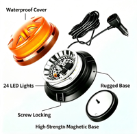 Balise LED 24W, 23 modes stroboscopiques, lumière d'avertissement, fixation magnétique, boîtier PC, rouge, ambre, bleu, vert, lumière clignotante, alerte de sécurité pour véhicule
