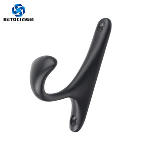 Betoci Zinc Alloy Wall <b>Hook</b> Matte <b>Black</b> Single <b>Hook</b> For Wardrobe Coat Rack - Product Image 1