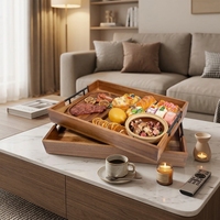 Plateau de service empilable en bois d'acacia écologique avec poignées métalliques pour le petit-déjeuner, la table à café, les fêtes et les plateaux de charcuterie