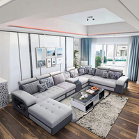 Modernes Modulares Sofa-Set mit U-förmigem Couchtisch und TV-Schrank, Schaumstoffgefüllter Stoffbezug für Kleine & Große Wohnzimmer