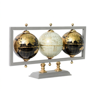 Globo Terráqueo Tradicional de Escritorio, Metálico, Redondo, Giratorio, Decorativo, con Diseño de Mapa del Mundo, Tema de Cultura Extranjera - Product Image 2