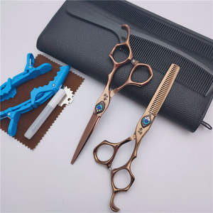 กรรไกรตัดผมทองแดงแบบกำหนดเอง 6 นิ้ว กรรไกรซอยผมสแตนเลส ด้ามยาว กรรไกรแบบแบน สำหรับตัดผมมืออาชีพ - Product Image 1