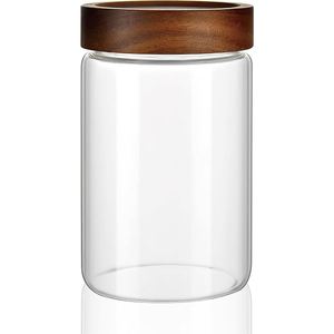 Acacia Wood Lid High Borosilicate Glass <b>Spice</b> Storage <b>Jars</b> Europe Style Dustproof Eco-Friendly Tangerine Peel Design Carton - Product Image 1