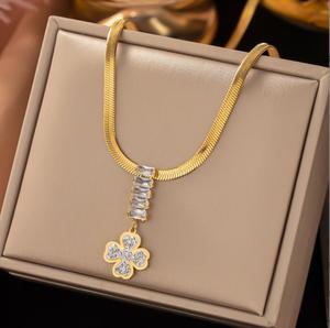 Cadena de hueso de serpiente de acero inoxidable para mujer y niña, collar de circón dorado de 18K, cadena de clavícula, Flor de Oro, joyería Vintage para hombre - Product Image 4