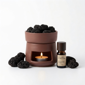 Diffuseur d'huiles essentielles en pierre volcanique avec brûleur à huile en terre cuite, chauffe-bougie, coffret cadeau d'aromathérapie - Product Image 3