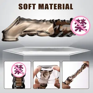 Amazon Hot Sale Vibrating Penis Sleeve Enlargement Cock Extender Sleeve Reusable Condom Adult Toys Sex Male Penis Sleeve