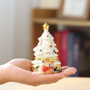 Handmade <strong>Ceramic</strong> <strong>Jewelry</strong> <strong>Box</strong> with Christmas Tree Bear and Scented Wax Candle European Style Home Decorations Display Piece - Product Image 4
