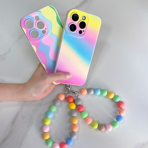 Custodia per telefono con perline Color <span class=keywords><strong>arcobaleno</strong></span> con portachiavi portachiavi con perline per <span class=keywords><strong>iphone</strong></span> 11/12/13/14 portachiavi con custodia per telefono a fiori - Product Image 3