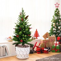 LE-254 Mini Künstlicher Weihnachtsbaum mit Bodenständer, 80 cm Kiefernzapfen-Beeren-Weihnachtsbaum für Außenbereich & Partydekoration