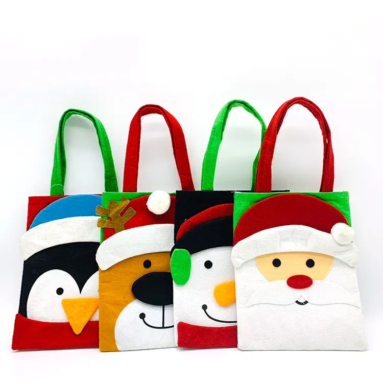 Custom Santa Candy Bag Felt Bag Handle Bag Manufacturer Felt Christmas Appliques Cartoon Unisex OPEN