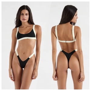 Thiết Kế Mới Tùy Chỉnh Đồ Bơi Phụ Nữ Yếm Trong Màu Sắ<span class=keywords><strong>c</strong></span> Tương Phản Áo Tắm Áo Tắm Phù Hợp Với <span class=keywords><strong>Sexy</strong></span> Cao <span class=keywords><strong>C</strong></span>ắt Tam Giá<span class=keywords><strong>c</strong></span> Thong Micro Bộ Bikini - Product Image 2