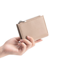 Dompet Kulit Asli OEM/ODM, Tas Kartu, Model Sederhana, Penjepit Uang Lipat, Kulit Sapi Berkualitas Tinggi, Dompet Pria dan Wanita
