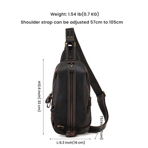 Bolso de pecho para hombre Dujiang, de cuero Crazy Horse, con cierre de cremallera, informal, bandolera, para uso diario. - Product Image 4
