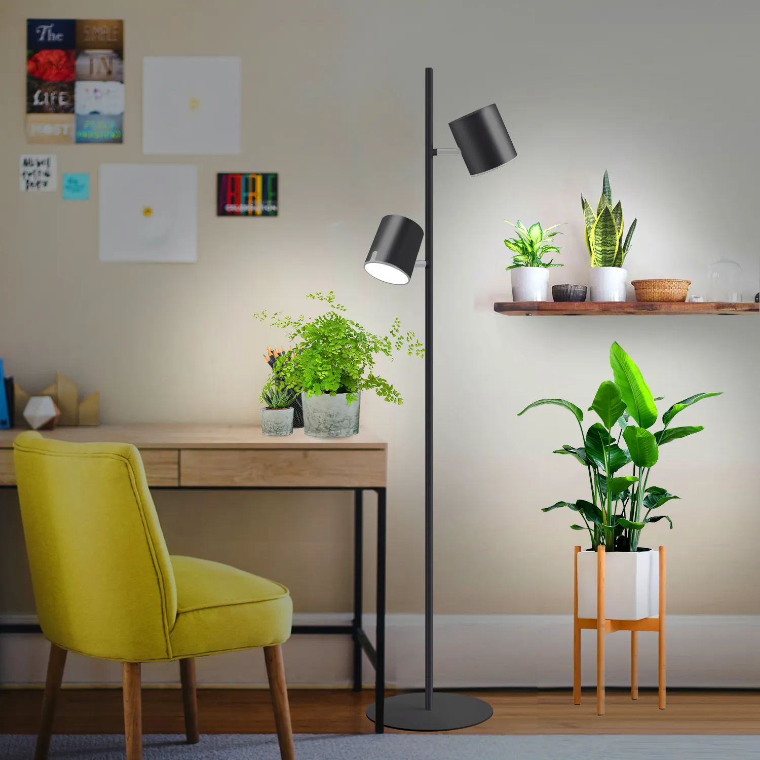 J&C metal flexible heads led black floor plant grow lamp modern corner floor light for indoor plant living room
