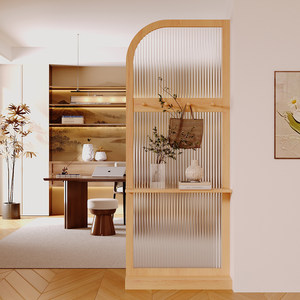 No-drill New Chinese-style Rainbow Glass Screen Wood Movable Partition for Living Room Entrance Dining Room Bedroom - Product Image 5