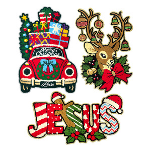 Bordado personalizado Chenille parches oro brillo Navidad Claus Feliz brillante parche hierro en Chenille parches para ropa - Product Image 2