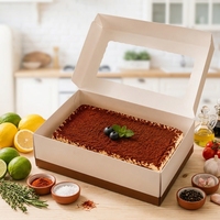 Boîte à tiramisu jetable en carton ivoire avec fenêtre transparente et logo personnalisé