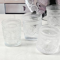 ZBMODERN Tasses en verre gaufré vintage, tasses à café glacé empilables, verres à boire à motif floral, sans BPA, anti-fuite