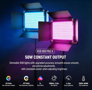 Pack de <span class=keywords><strong>2</strong></span> éclairages vidéo LED RGB660 PRO II améliorés <span class=keywords><strong>NEEWER</strong></span> 360 °   Panneau lumineux LED HSI à réglage de couleur pour la prise de vue de vlogs - Product Image 3