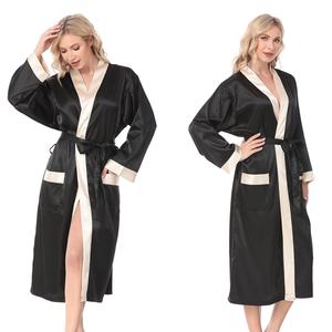 Robes Kimono en Soie Satinée Grande Taille à Manches Longues, Longueur Mollet, Couleur Unie, Col en V, Robe de Soirée SPA, Vêtement de Nuit Personnalisé - Product Image 6