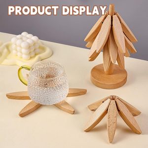 Ensemble de dessous de plat en bois en forme d'arbre de haute qualité 4 supports de casserole avec sous-verres <span class=keywords><strong>tapis</strong></span> et tampons en <span class=keywords><strong>silicone</strong></span> et en bois massif <span class=keywords><strong>pour</strong></span> plats de casseroles chaudes - Product Image 4