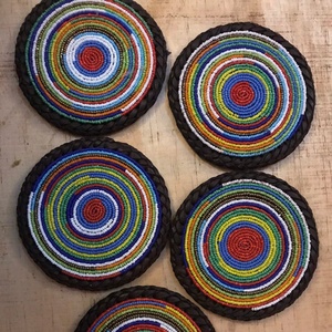 Handmade Round Beaded <b>Coasters</b> Bohemian Geometric Pattern Home Decor Place Mats - Product Image 1