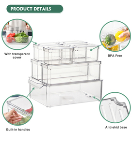 1129 - 7 pieces in set Food Storage Bins Refrigerator Organizer Food Storage Rack Stackable Plastic with Handles for Pantry