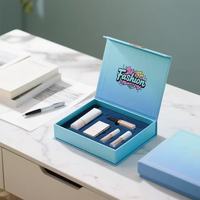 Boîte cadeau rigide bleu clair personnalisée de luxe, écologique, recyclable, avec couvercle intérieur dégradé et fermeture magnétique, pour cosmétiques et cils de qualité supérieure