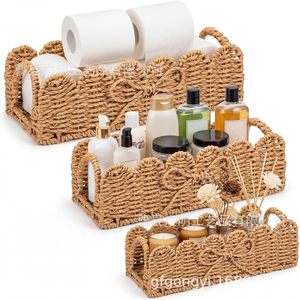 Woven Rope <b>Storage</b> <b>Basket</b> Rectangle Handmade With Handles For Bathroom Toilet Paper And Toiletries Organizer - Product Image 5