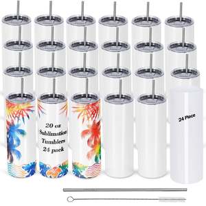 Lot de 20 gobelets à sublimation en acier inoxydable de 20 oz, à double paroi, isolés sous vide, ensemble de gobelets à sublimation en vrac - Product Image 1