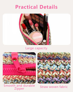 Borsa per il Trucco in Paglia, <span class=keywords><strong>Pochette</strong></span> da Polso, Borsa da Viaggio per Cosmetici con Cerniera, Borsa Portatile per Articoli da Toeletta e Cura della Pelle per Donne e Ragazze - Product Image 3
