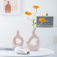 Vase en céramique blanche irisée de forme unique minimaliste ARM LVG, vase floral décoratif pour la maison, ensemble de vases à fleurs en porcelaine rose brillant