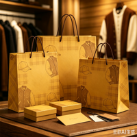 Sacs en papier kraft personnalisés avec logo, usine source, sacs en papier pour emballage de vêtements, sacs de shopping, classiques, luxueux, vintage