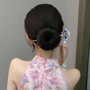Rétro <span class=keywords><strong>Chignon</strong></span> Cheveux Bâton Bleu Coiffe <span class=keywords><strong>Avec</strong></span> <span class=keywords><strong>Perle</strong></span> pour Femmes Papillon En Forme De Cheveux Chinois Hanfu Cheveux Accessoires Diadèmes - Product Image 3
