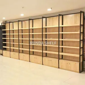 Rd 37 # prateleira de aço e madeira expositor multi camada armário de exibição piso combinação rack de armazenamento expostos mercearia