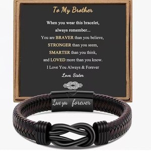 Pulsera de Cuero Trenzado Negro y Marrón con Cierre Magnético de Acero Inoxidable Grabado y Caja de Regalo para Hombre, Papá, Esposo, <span class=keywords><strong>Hermano</strong></span> - Product Image 2